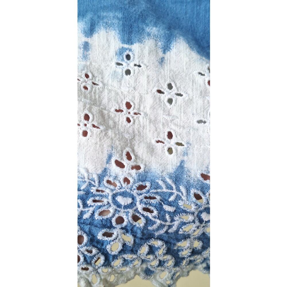 Style & Co Eyelet Pleated Tie Dye 100% Cotton Tank Top Tunic Blue White XL Boho - Picture 4 of 10